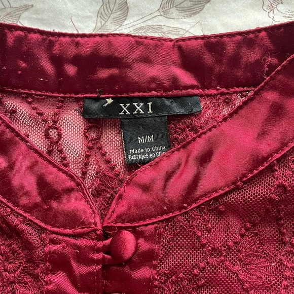 Y2K Red Silk High Neck Embroidered Blouse Top Medium Red Vamp Whimsigoth Witchy - Picture 6 of 9